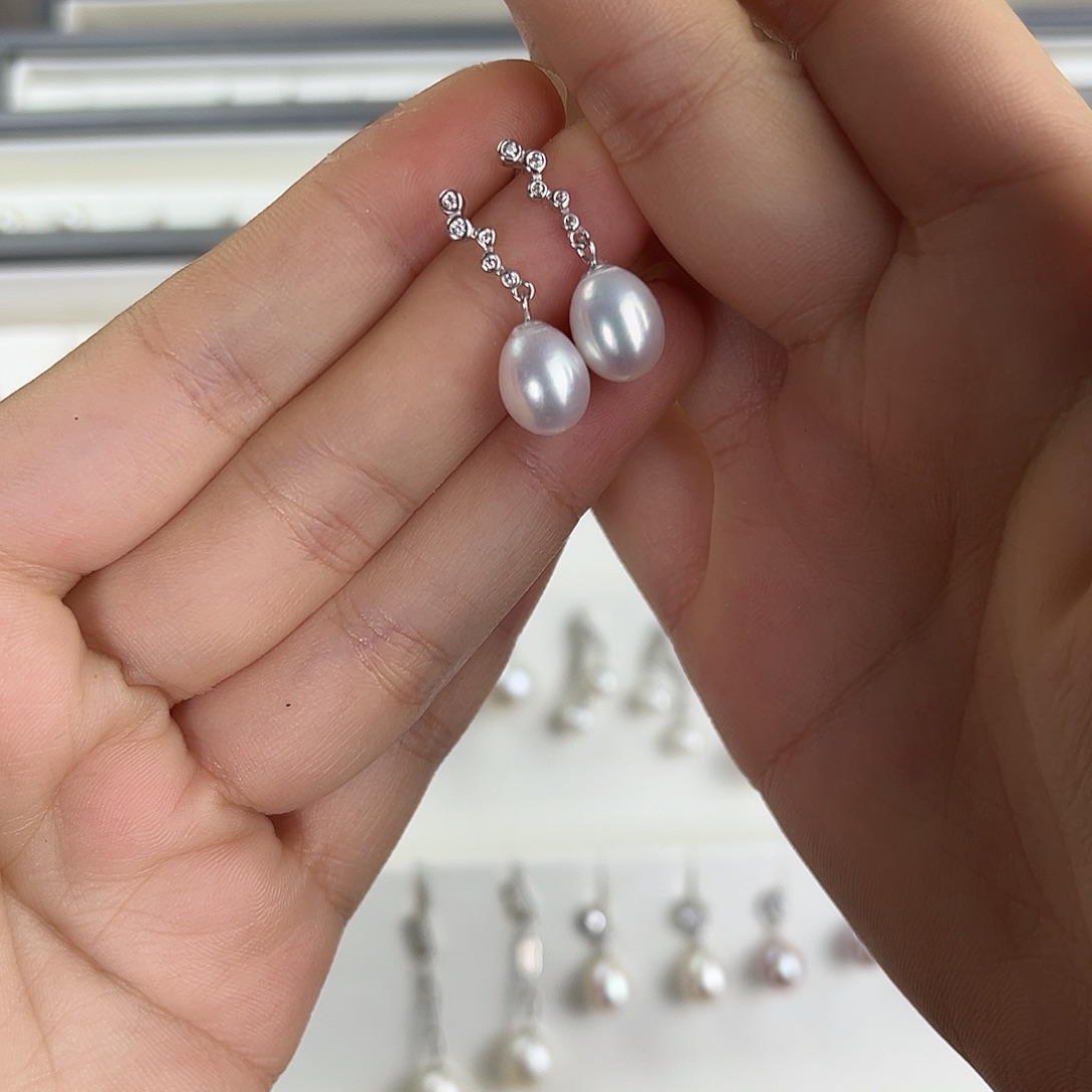 打***的耳饰淡水珍珠银S925镶嵌