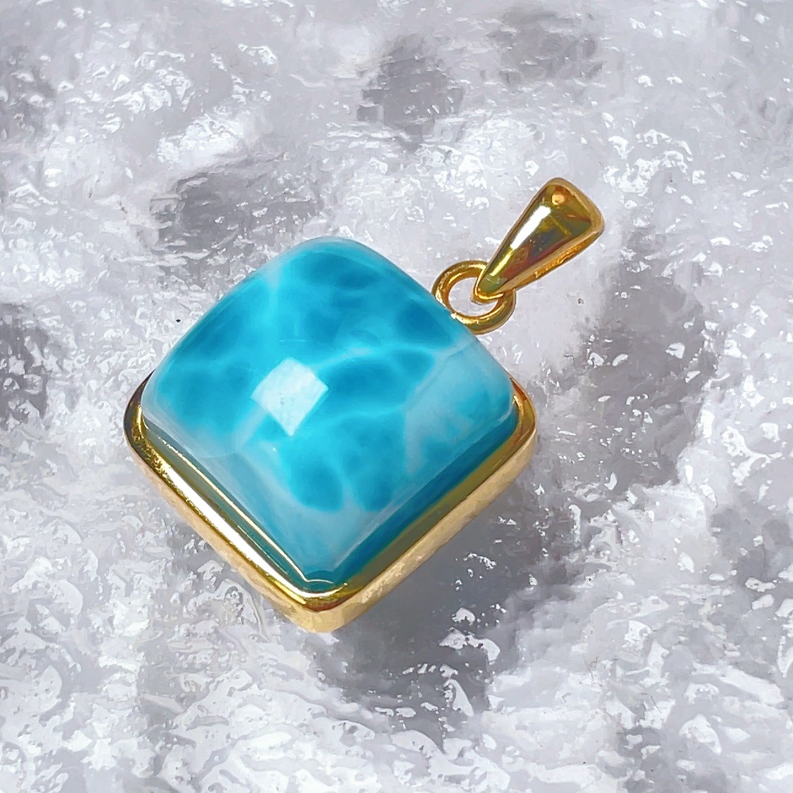 MOZZSHWS429天然拉利玛海纹石吊坠S925银镶嵌方唐时尚精美款