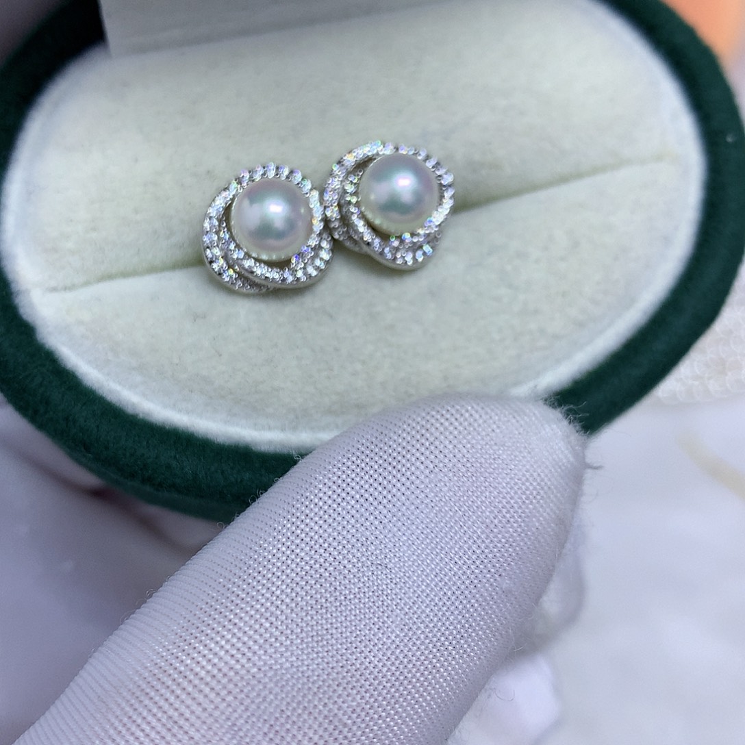 海水珍珠耳饰银S925镶嵌6-7