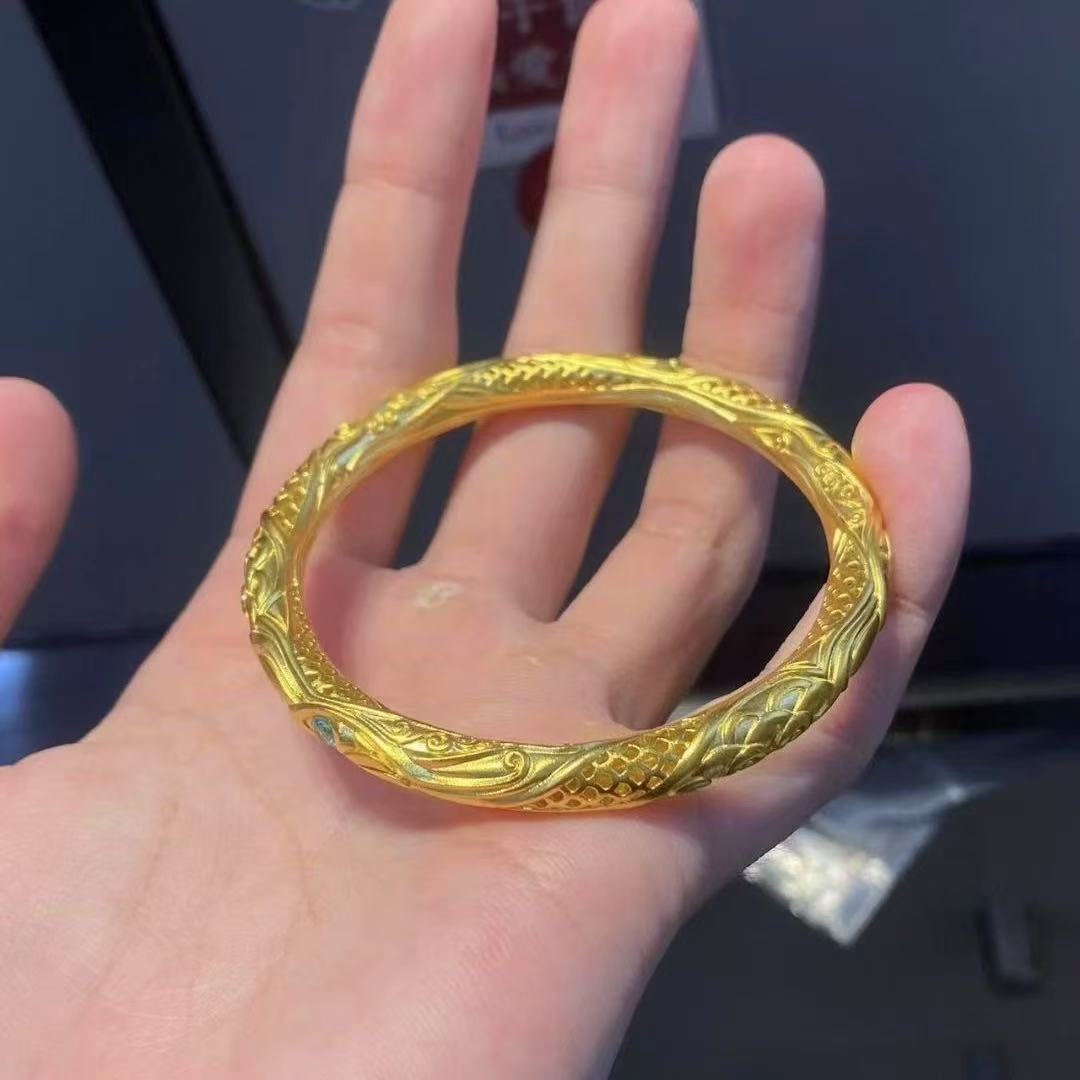 足银珐琅手镯 足银珐琅手镯 手工混天绫乾坤圈手镯银镀厚金手镯