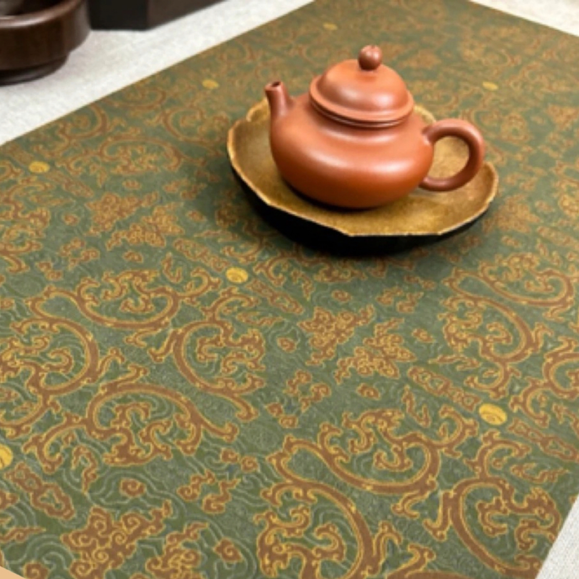 【螭龙纹】65×33双面定制香云纱复古茶席茶具手工家用泡茶中国风