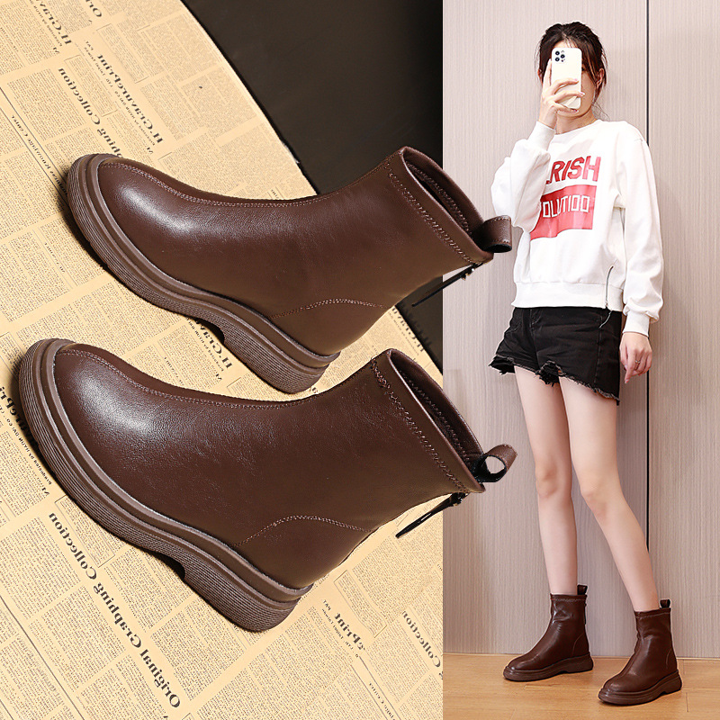 【北梦鞋履】厚底马丁靴女2025年新款秋季显瘦内增高女靴子网红棕色