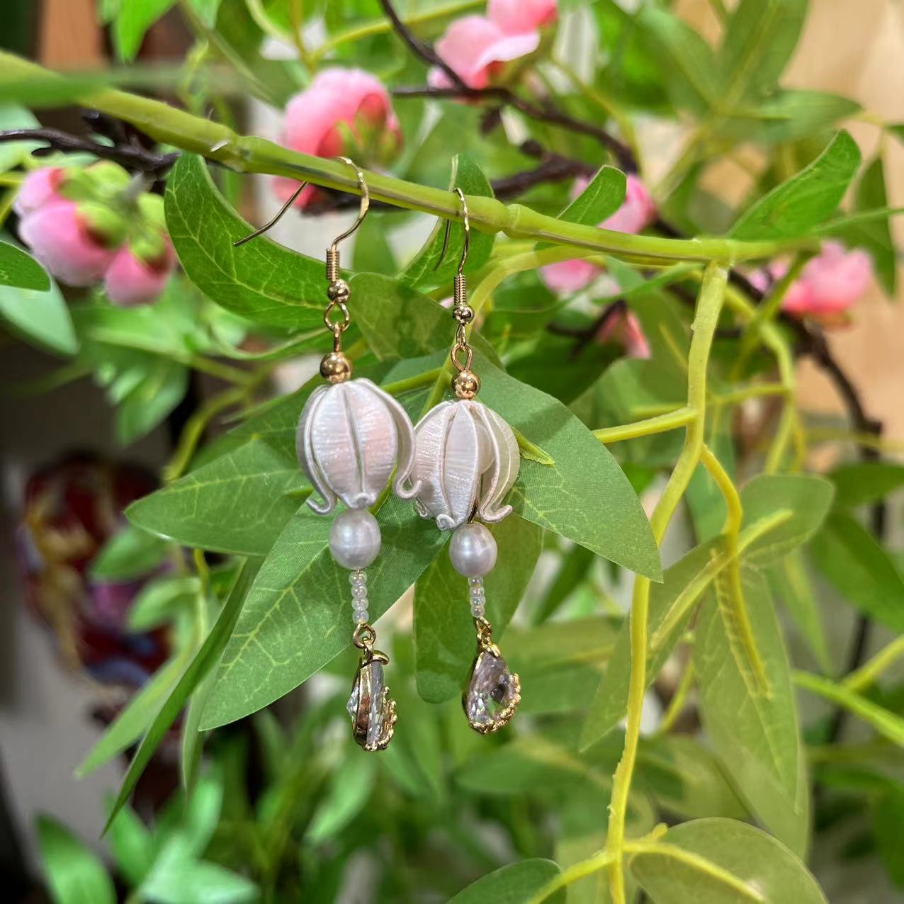非金属布艺耳饰 【铃兰花耳饰】白色 非遗缠花工艺 