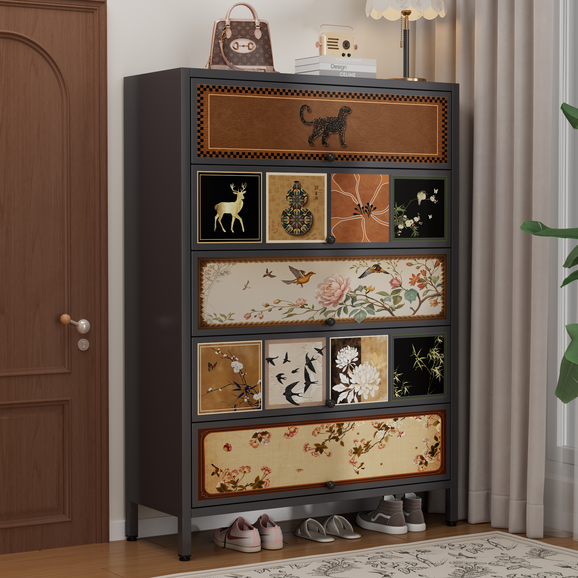 国风雅韵钢制鞋柜家用门口入户玄关多层简易落地分层可拆卸鞋柜