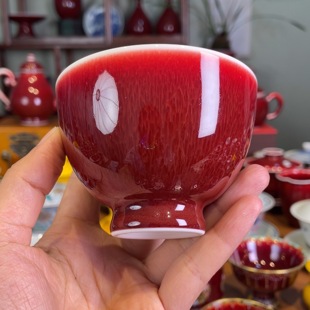 清欢雅玩原矿郎红鸡心杯