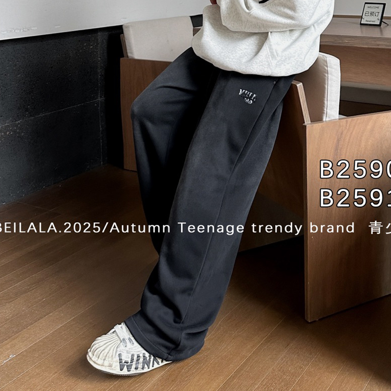 B909秋款青少年直筒裤卫裤潮流高街抽绳ins休闲裤重工水洗抗皱