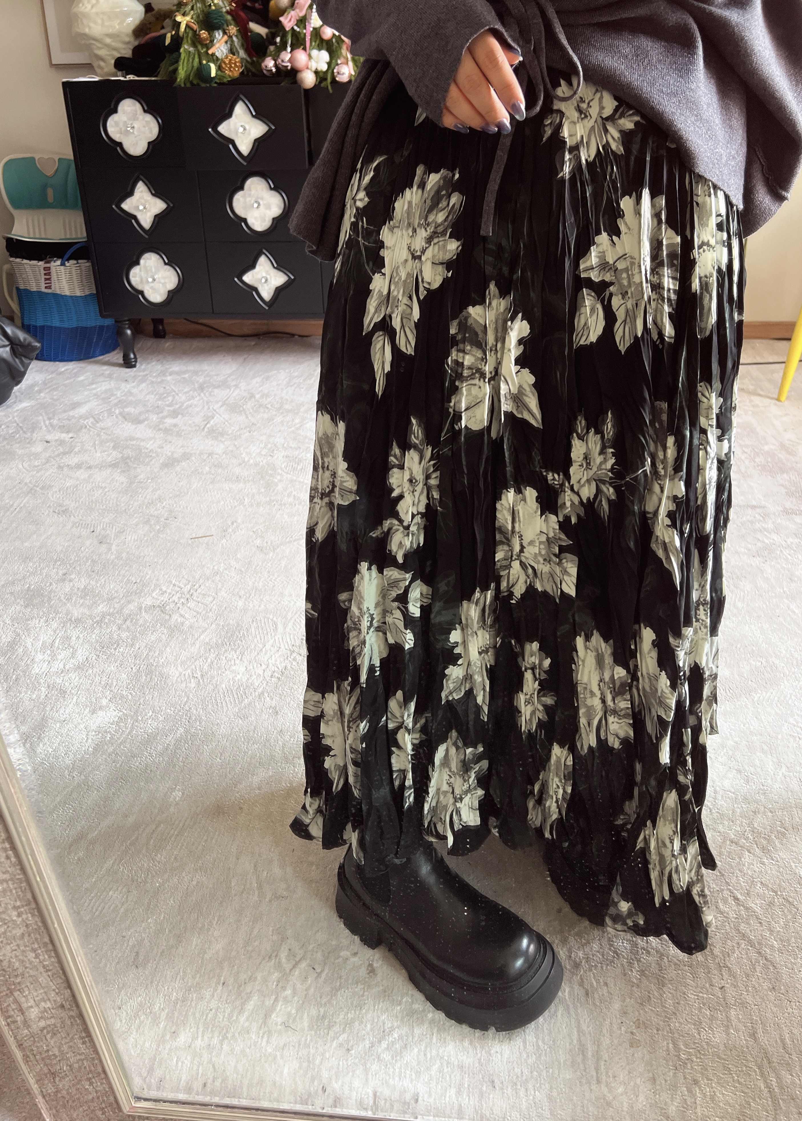 【YIN·FEIFEI｜陶野】2026早春新品压褶松紧腰碎花半身裙女