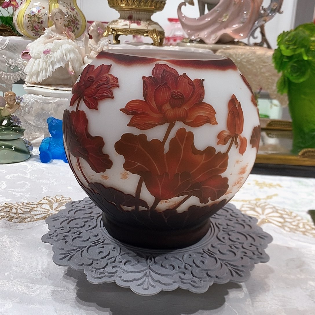 摆件老料琉璃格雷花瓶