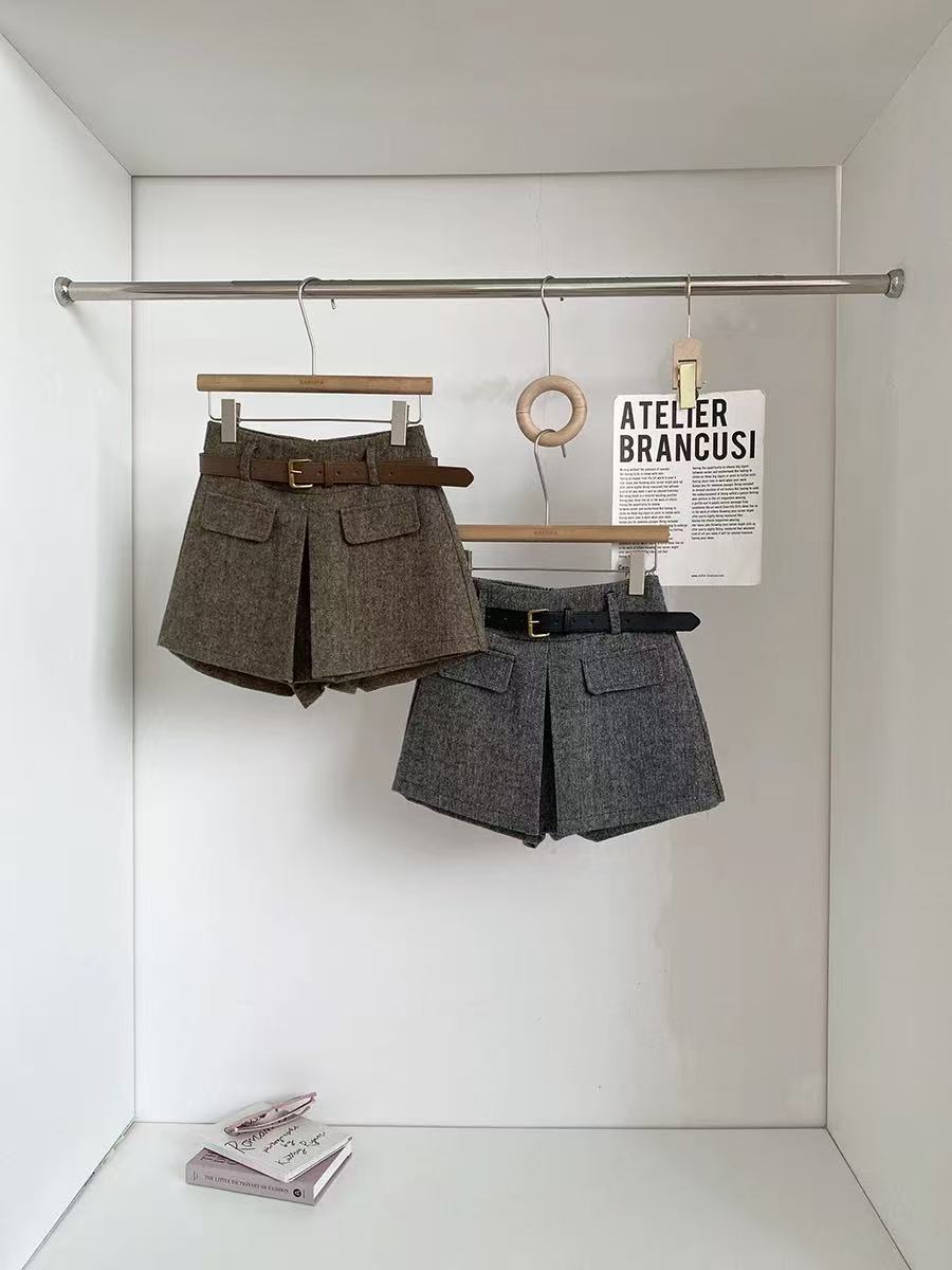 【DUOER】小香风编织毛呢料防走光裙裤女秋冬时尚洋气阔腿靴裤短裤