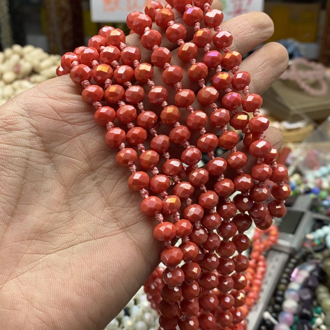 玛瑙/玉髓未镶嵌珠宝半成品一条奥地利水晶橘红一米多长