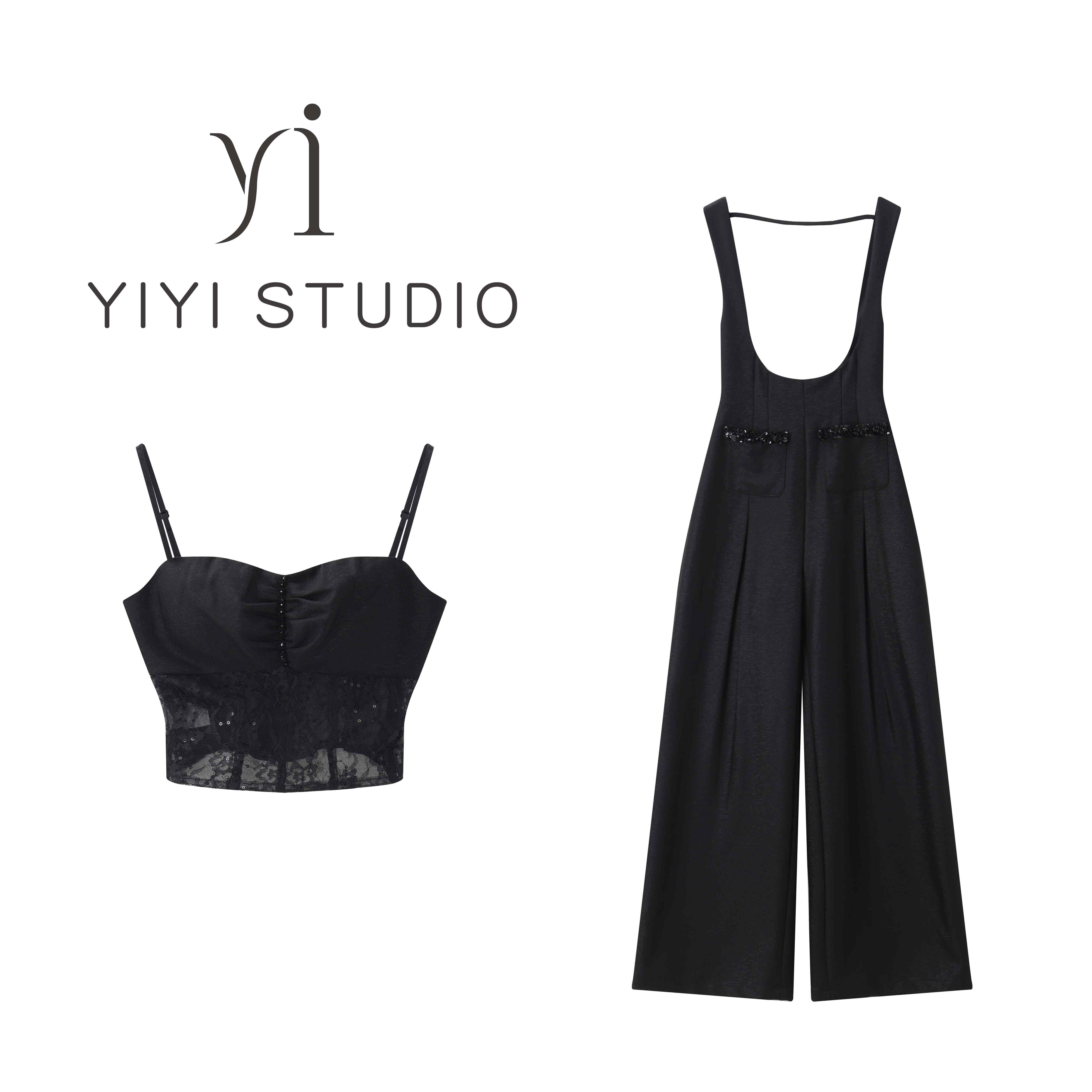 【撩心缪斯】<YiYiii>新款纯欲褶皱抹胸蕾丝吊带设计感高腰连体裤