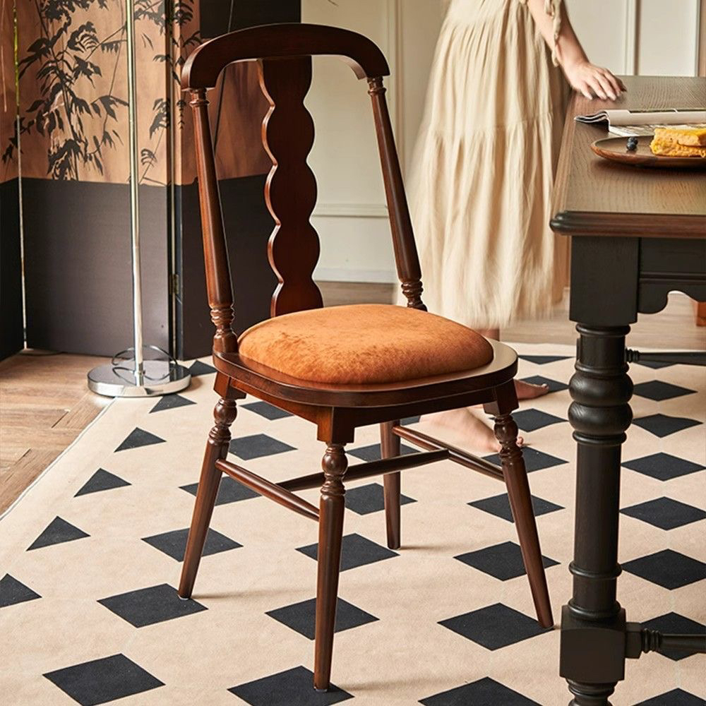 美式餐椅实木软包靠背椅法式复古单人椅子休闲椅设计师中古风家用