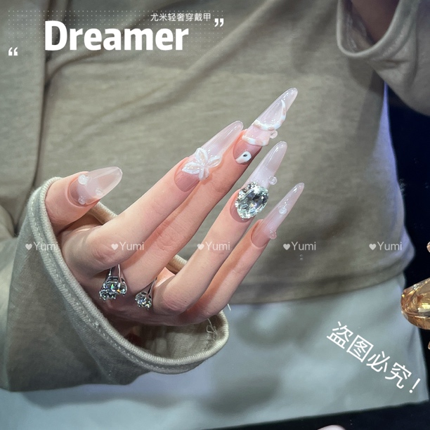 【冰花小蛇】YUMI 温柔高级裸色手工捏画小蛇花瓣水露 手工穿戴甲