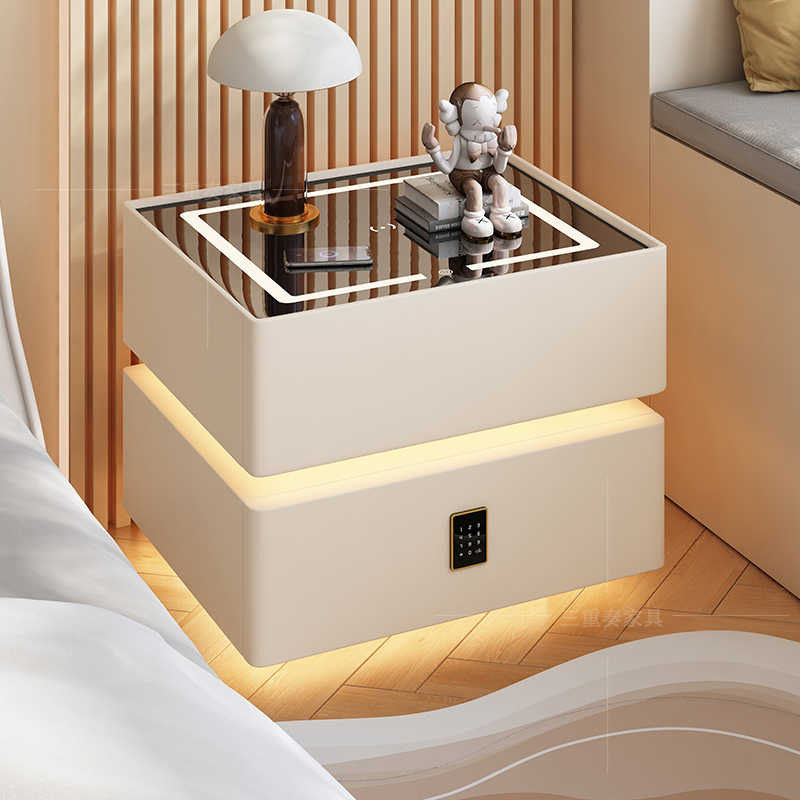悬浮智能床头柜主卧室卧室床边柜收纳柜家用皮质储物柜带灯免安装