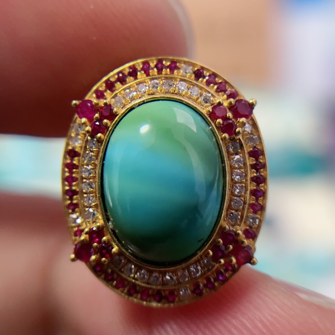 绿松石珠宝奇石18K金镶嵌