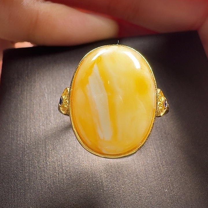 蜜蜡银S925镶嵌戒指戒指