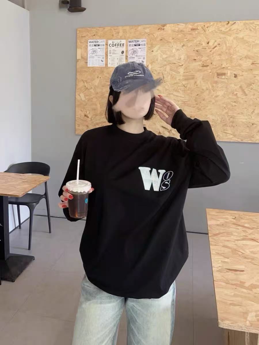w8*原渐变蕾丝贴布长袖打底
