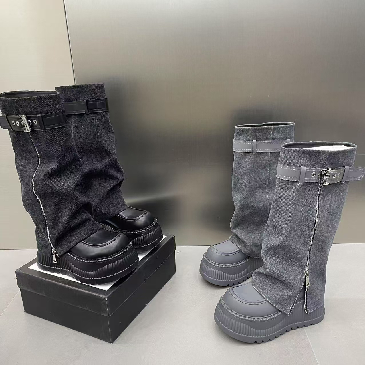 MSDD时装靴骑士女靴中筒牛仔高筒靴马丁靴圆头女鞋长筒