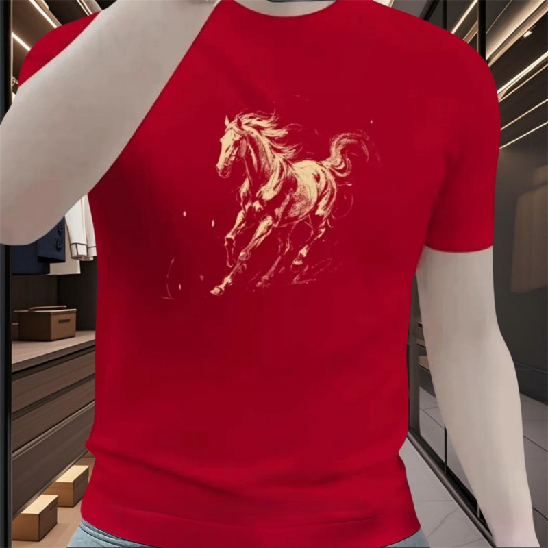 马到成功马年潮流男士短袖本命年红色印花t恤2026新年款男装半袖