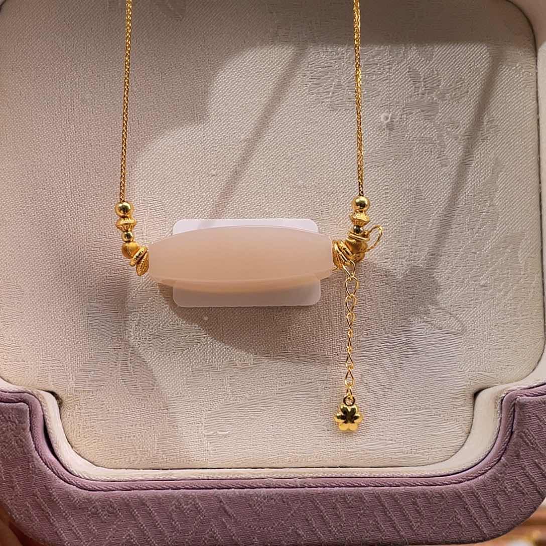 吊坠(不含链)银S925镶嵌和田玉熟粉路路通勒子