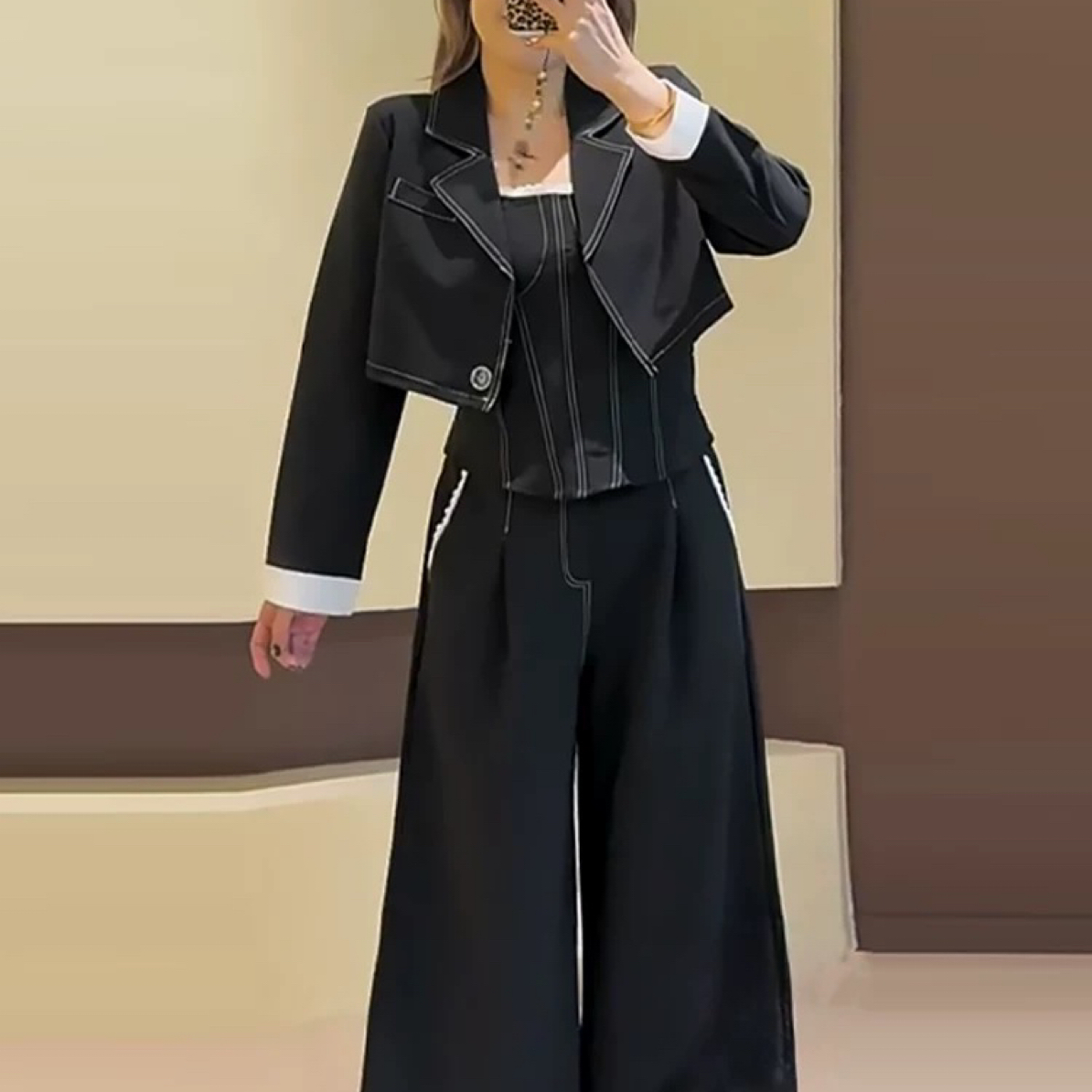 秋季新款港风复古收腰显瘦女装套装