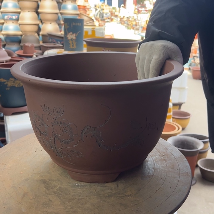 紫砂宜兴紫砂花盆花盆34牡丹三角金钟