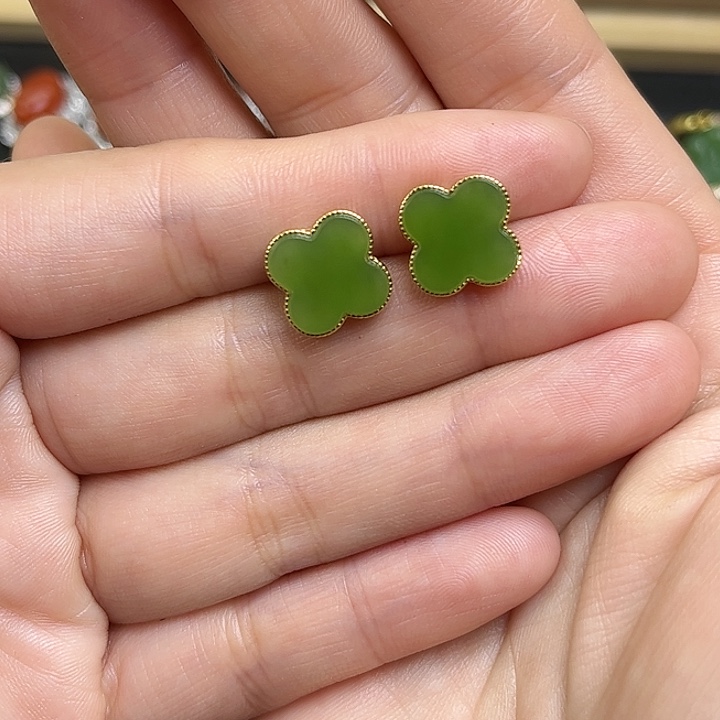 ****࿐和田玉银S925镶嵌耳饰