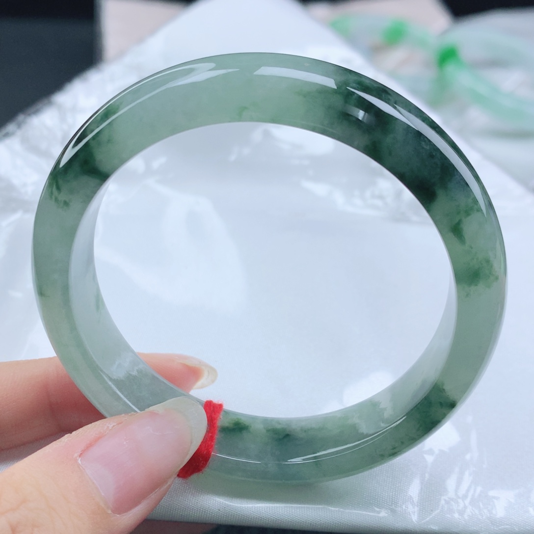 翡翠未镶嵌手镯缅甸57.3冰润深花正圈