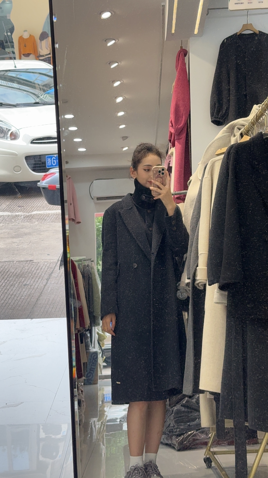 2025新【首尔时光】正肩针织领两件套加长款加厚双面羊毛大衣女