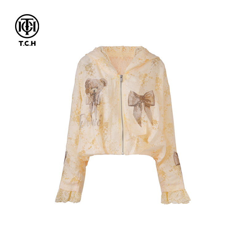 TCH烫钻休闲百搭拉链衫重工薄款短外套女T75A17E5011轻奢tch