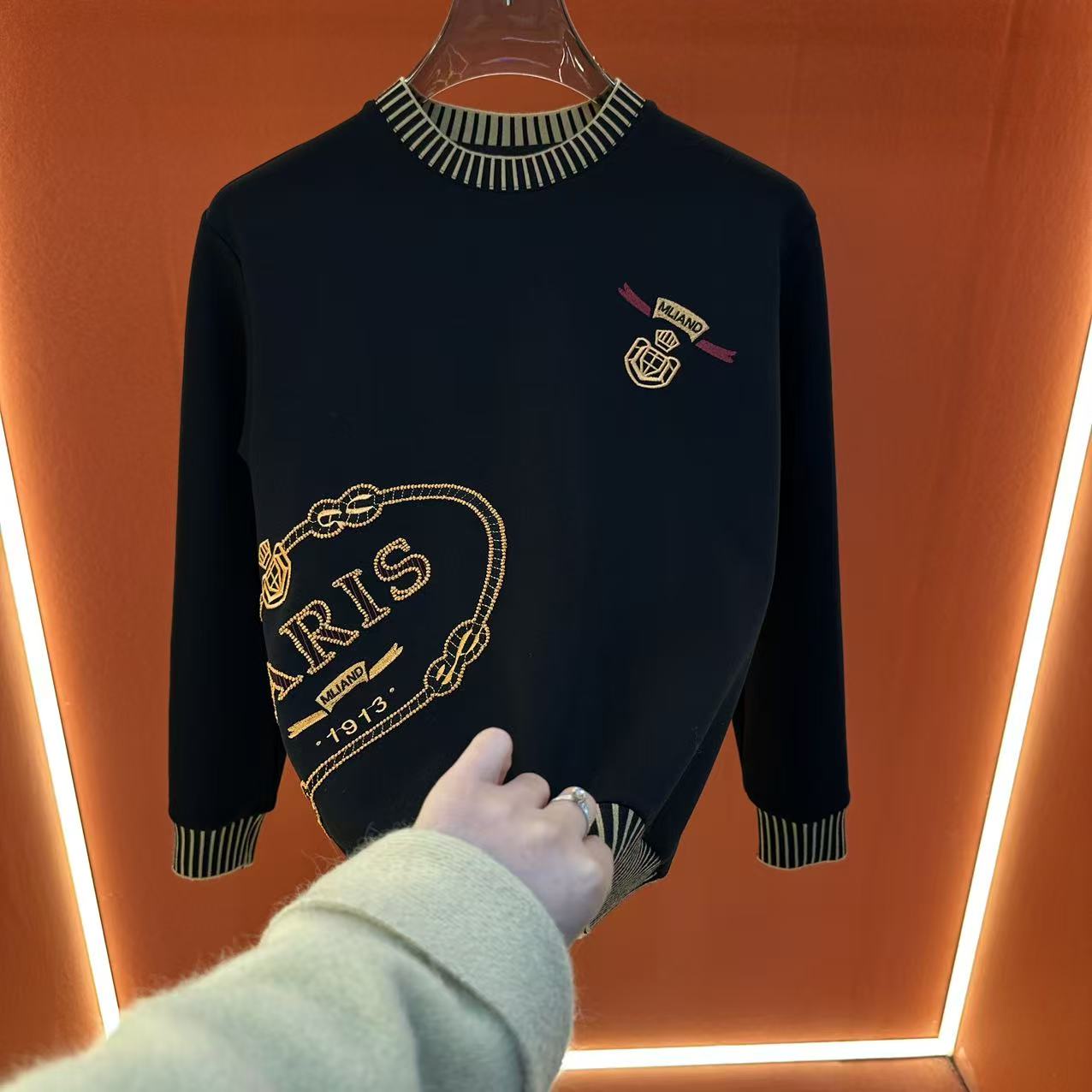 【LM】2025冬季男士拼色長袖刺繡耐磨百搭重工卫衣105款01