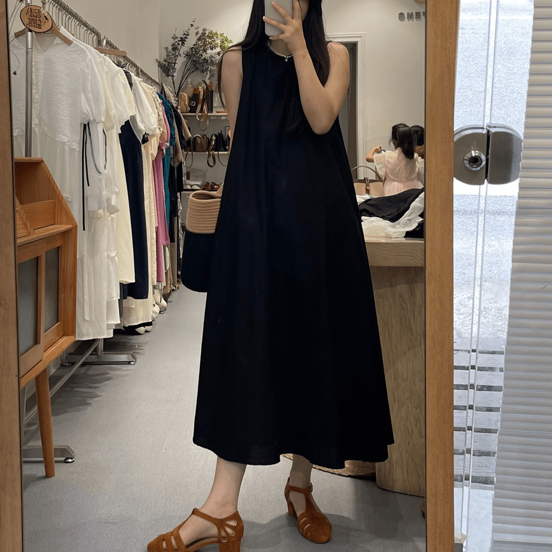 经典款背心裙～棉麻无袖宽松背心裙