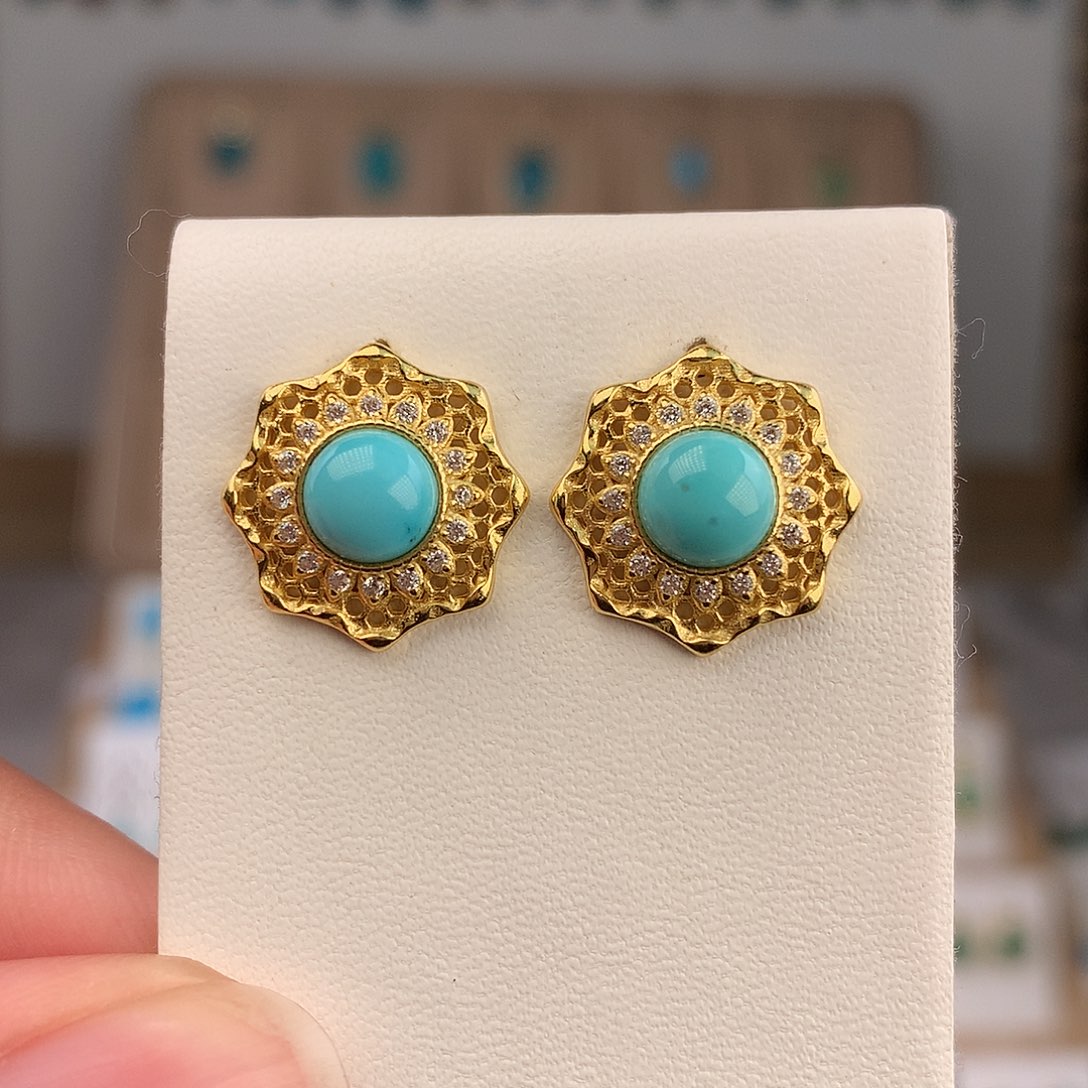 绿松石银S925镶嵌耳饰