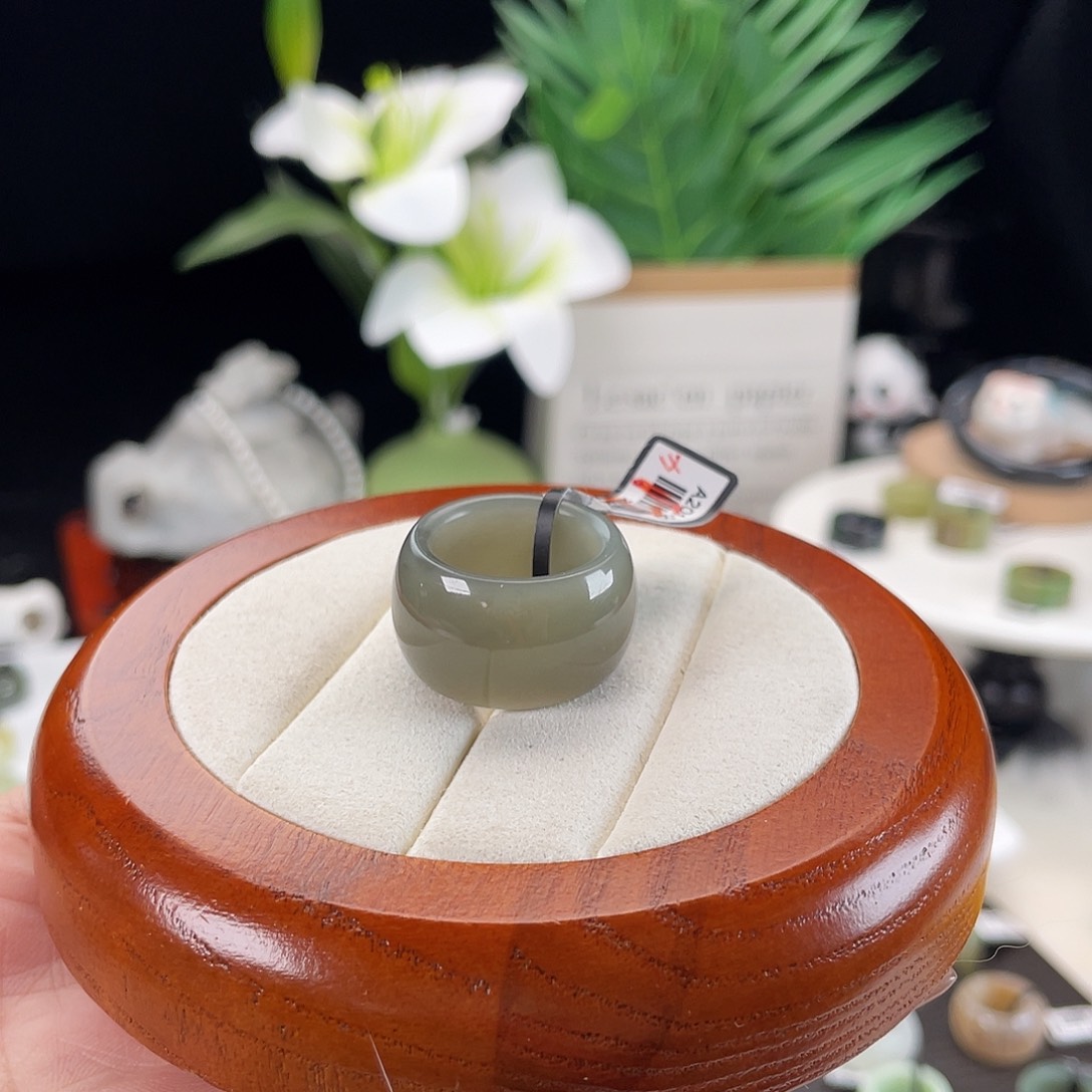 和田玉未镶嵌戒指E26高级灰墩墩17.3带24h