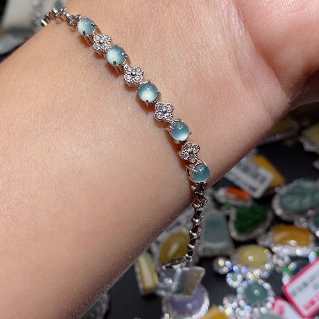 翡翠手链银S925镶嵌n j ko