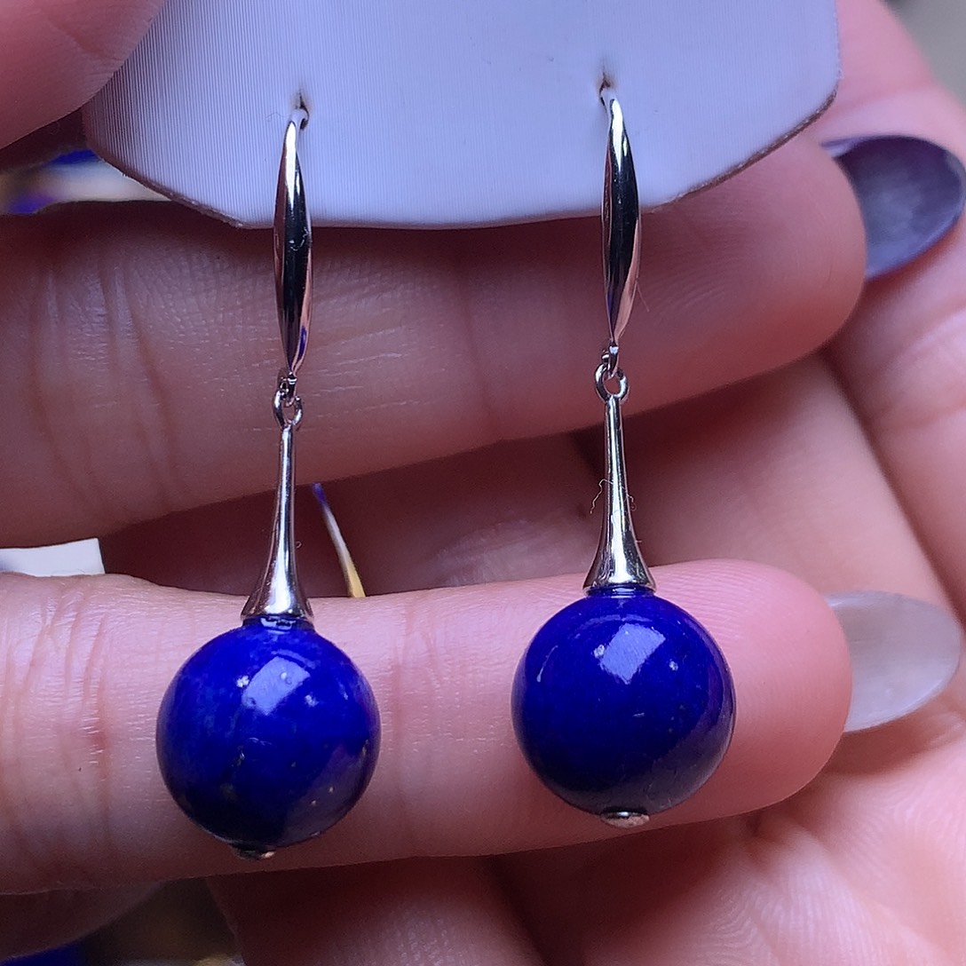 青金石银S925镶嵌耳饰11.3m