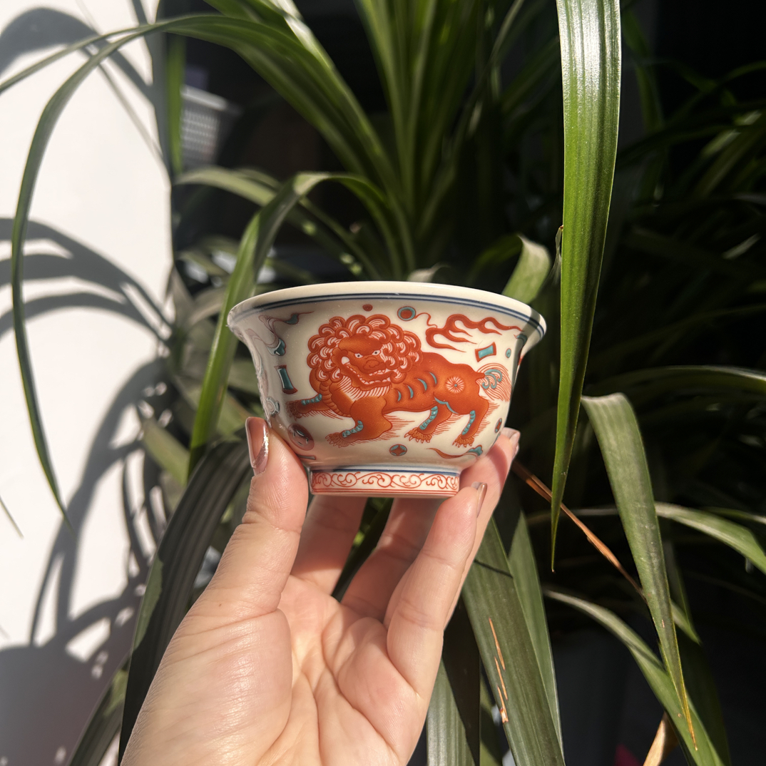 景德镇高温安全釉下麒麟纹压手杯家用个人专用杯容量200ml以下