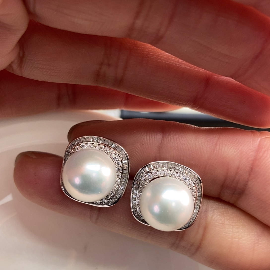 淡水珍珠耳饰银S925镶嵌