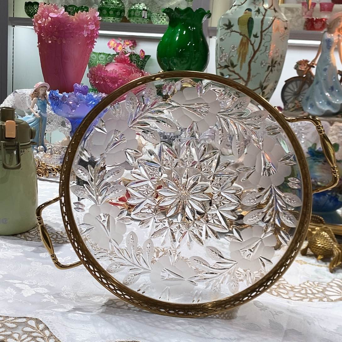摆件捷克水晶配铜收纳盘果盘