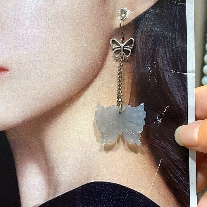 蛇纹石玉耳环银S925镶嵌