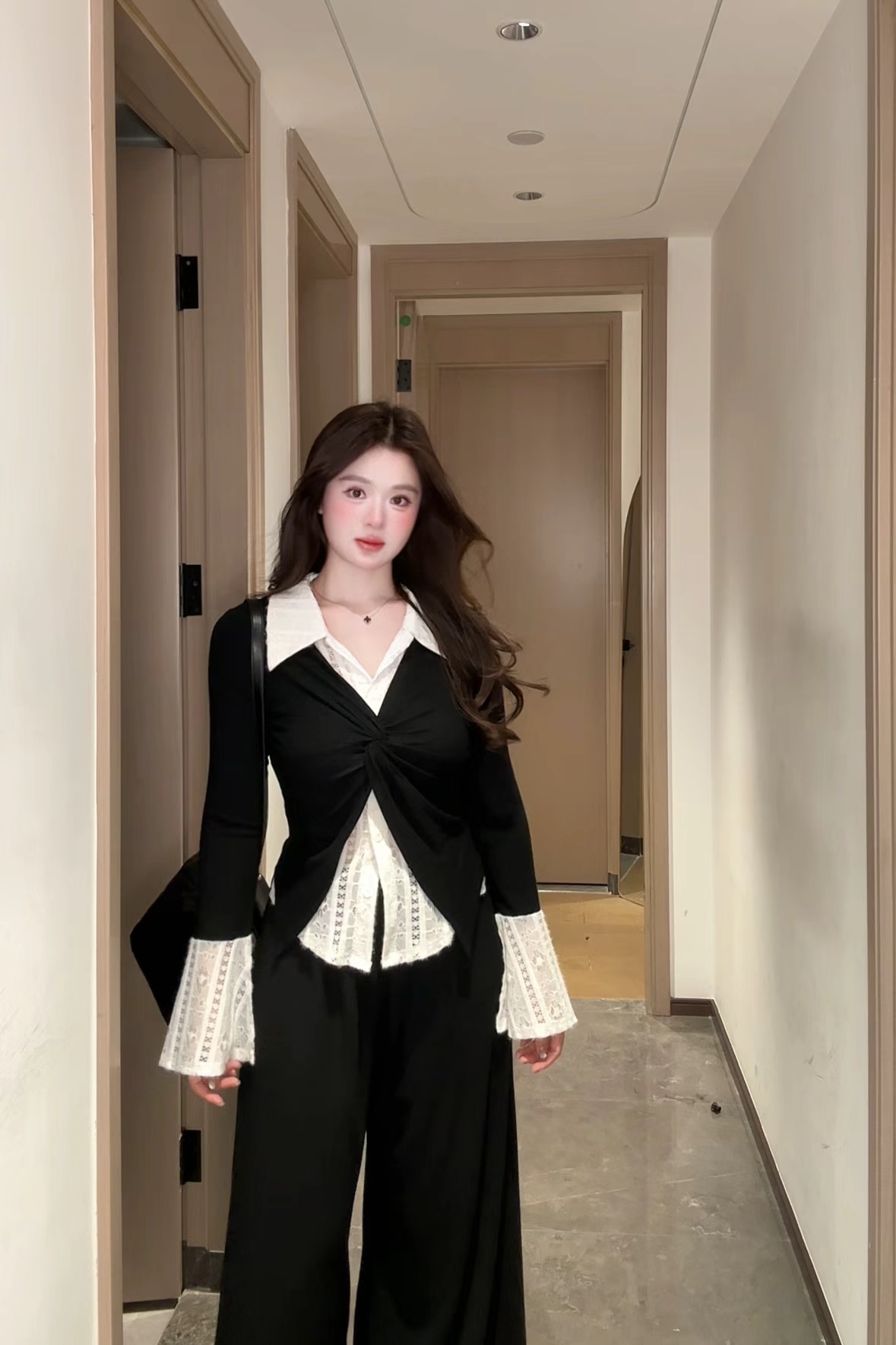 胖MM法式正肩假两件衬衫女装秋季高级感长袖衬衣大码遮肉显瘦上衣