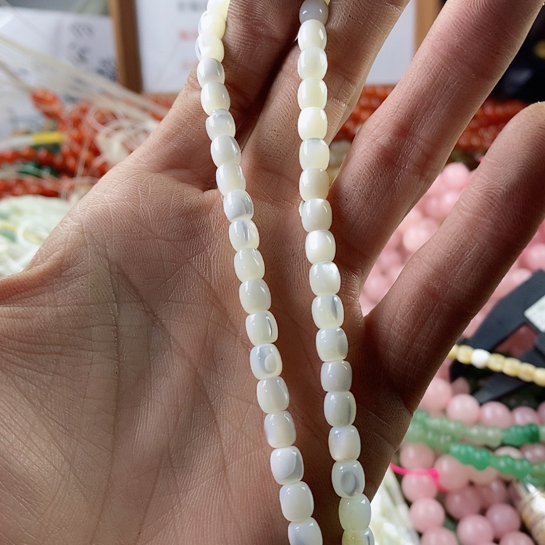 玛瑙/玉髓珠宝半成品合金一条天然6×6mm白蝶贝小桶珠