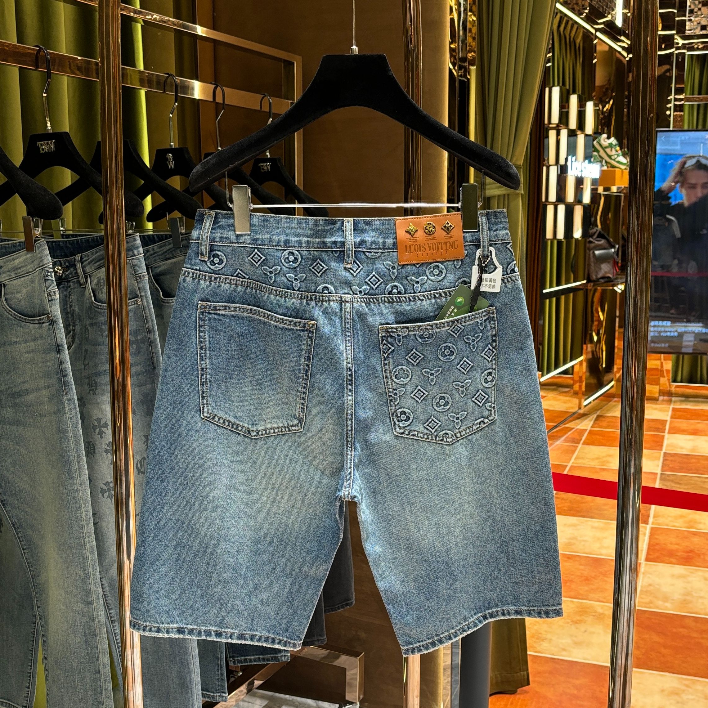 F【阿诺专属】2025夏季新款钢印牛仔裤五分裤97910