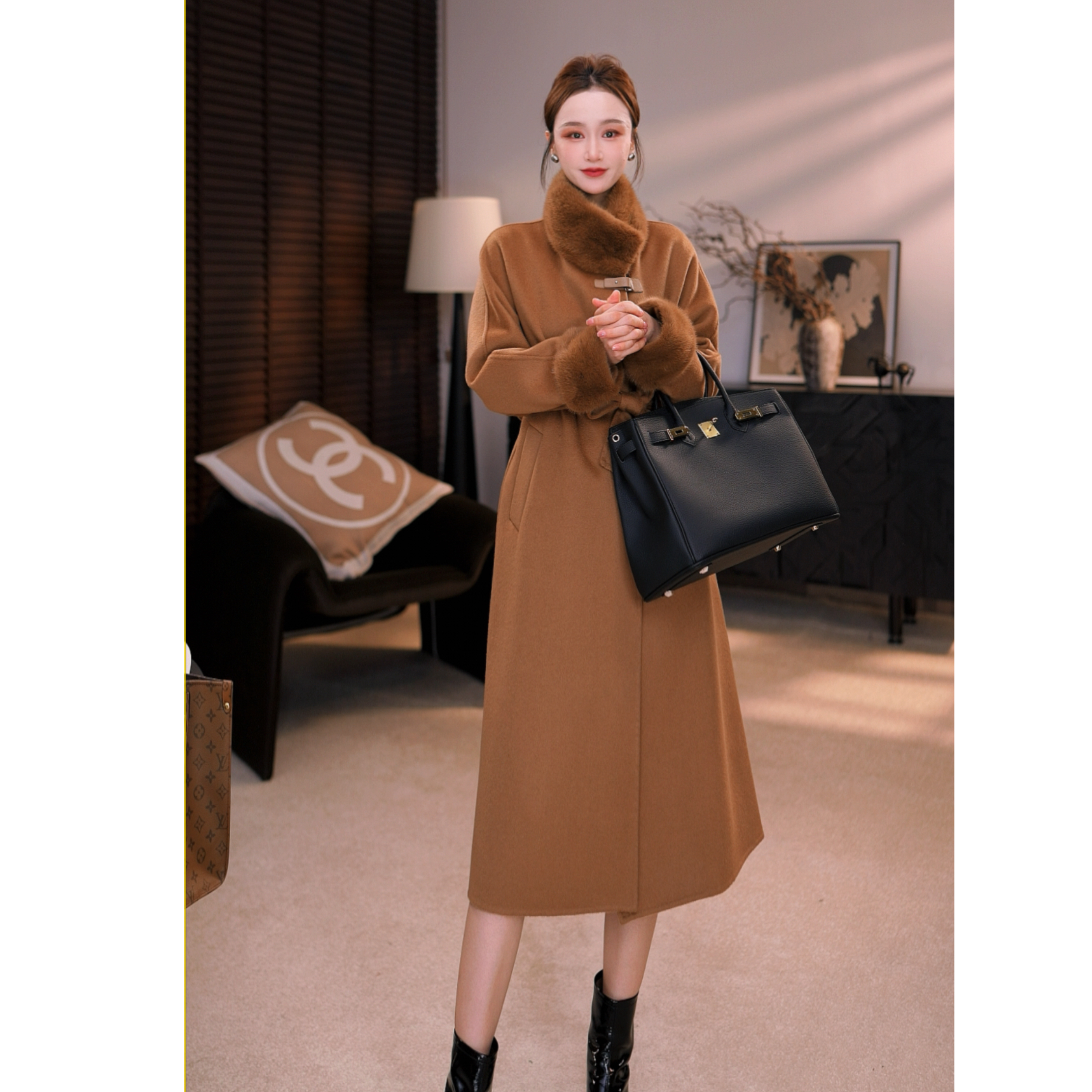 大衣秋冬长款过膝常规显瘦毛呢外套女装中长款防风气质赫本风
