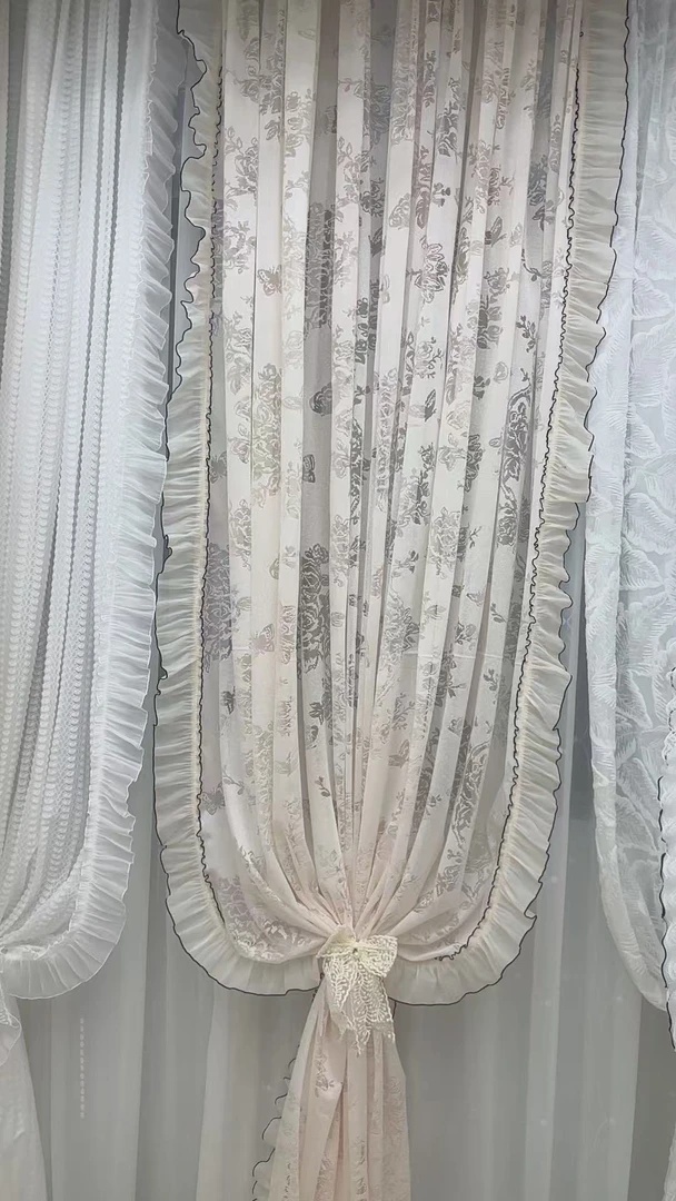 法式奶油色蝴蝶纱 双荷叶垫片