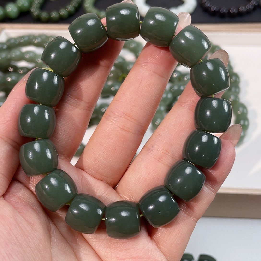 和田玉手链未镶嵌新疆且末瓷蓝 14特细 