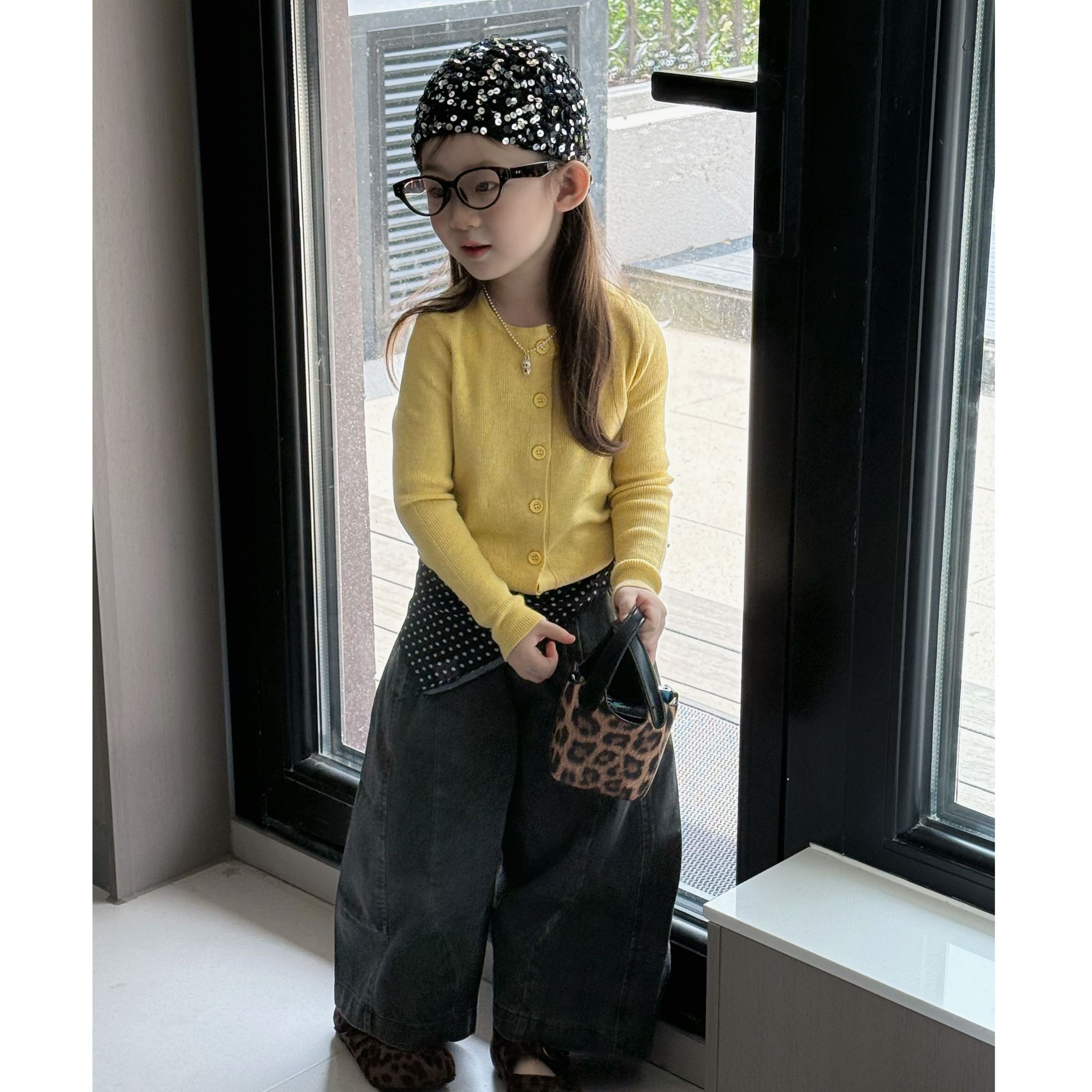 【秋季百搭新款】2025黄色针织衫开衫韩系童装高级黑灰潮酷痞帅童装