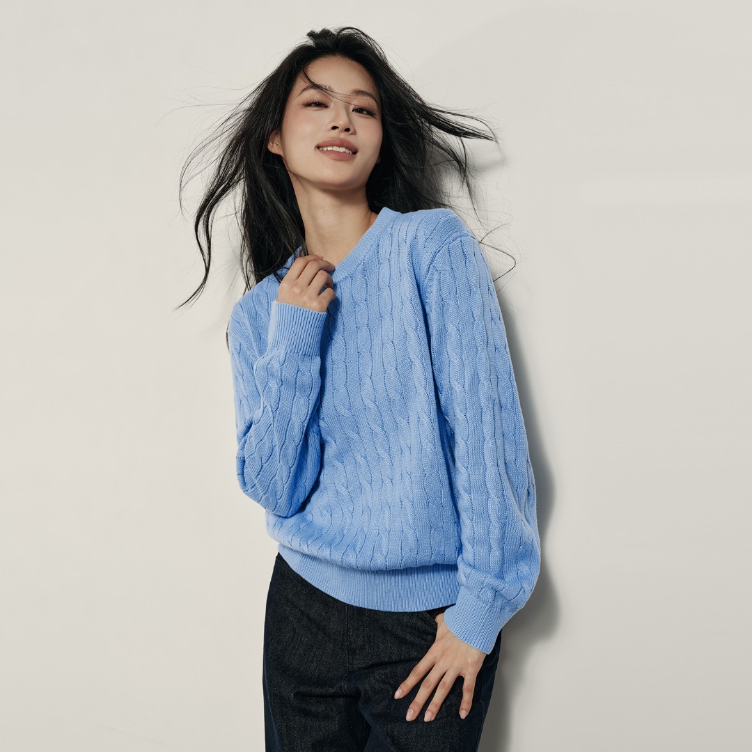  【韩国明星同款】佐丹奴秋冬绞花圆领舒适保暖百搭针织衫 05355716