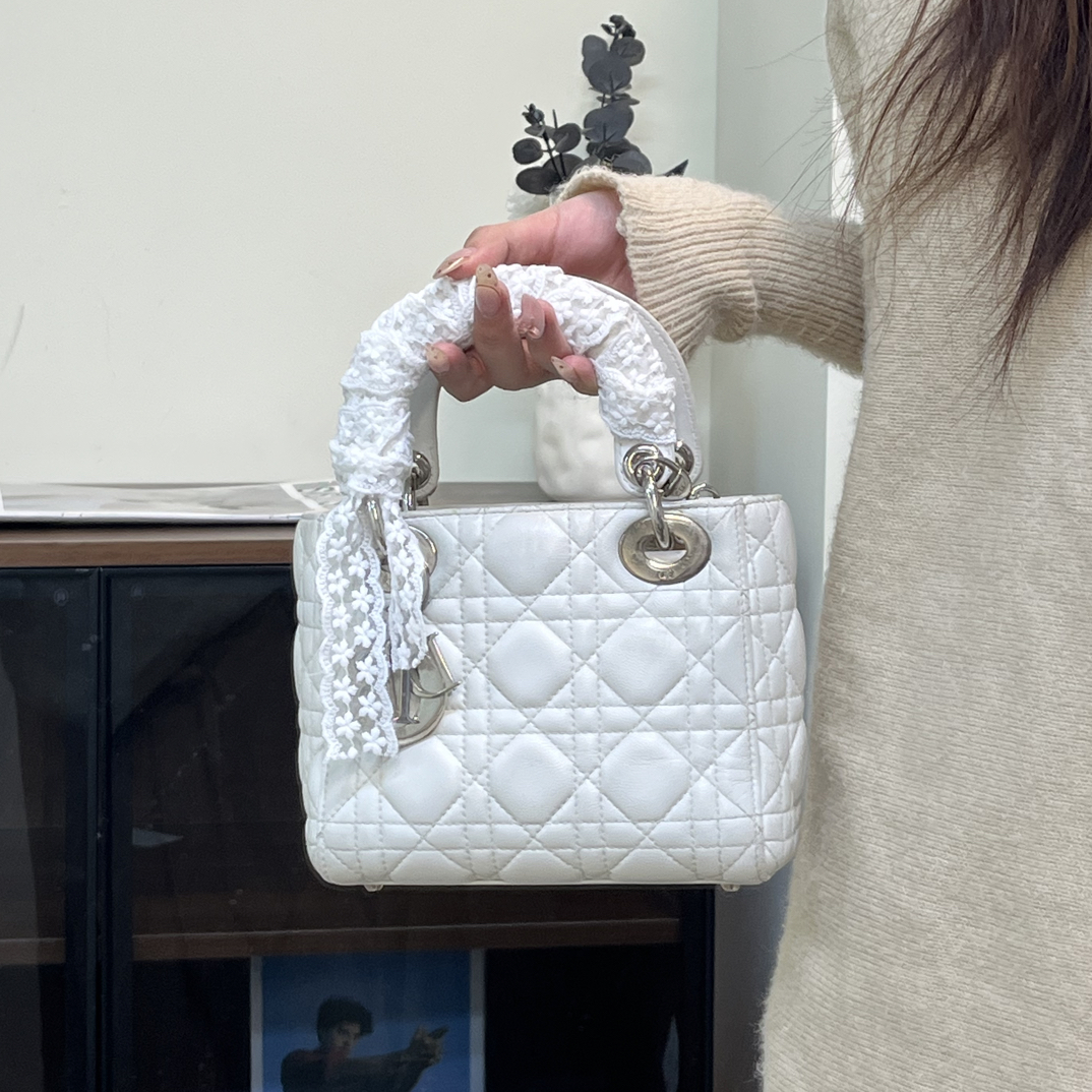 95新 DIOR/迪奥 95新白银三格戴妃手提斜挎