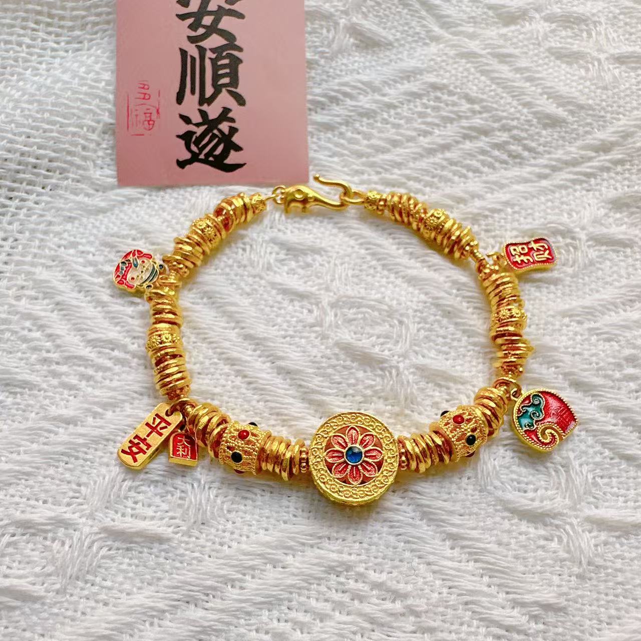 足金999饰品 黄金投资金 卡五盘缠碎金混搭款 15-16手围 35.65